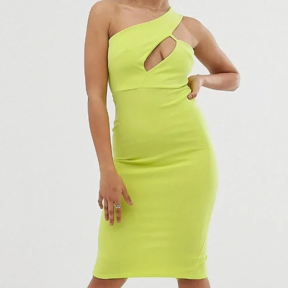 Missguided | Dresses | Missguided Petit One Shoulder Midi Dress With Cut  Out Yellow Detail In Yellow | Poshmark